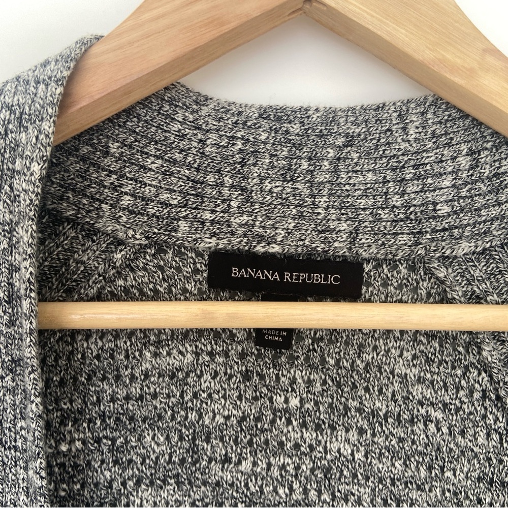 BANANA REPUBLIC MELANGE GREY CHARCOAL OPEN KNIT COTTON CARDIGAN - Picture 7 of 11
